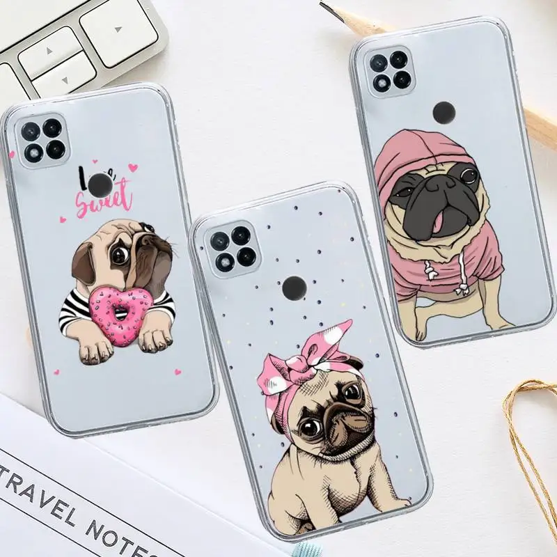 

Pug Bulldog pet Cute dog Phone Case Transparent for Xiaomi redmi note x f poco 10 11 9 7 8 3 i t s E pro cover shell coque