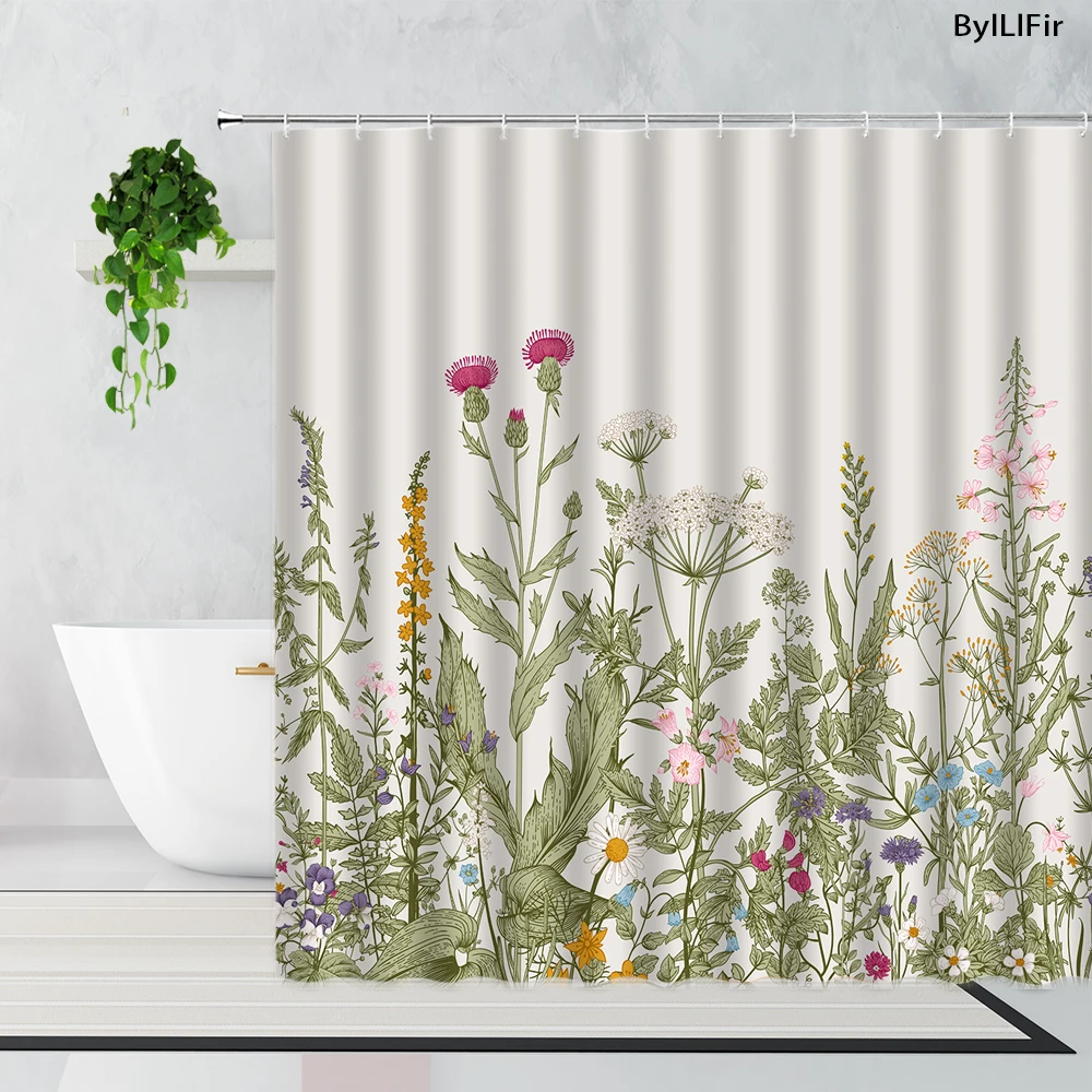 black and white shower curtains plants flowers dandelion print fabric bathroom decoration sets waterproof home bathing curtain free global shipping