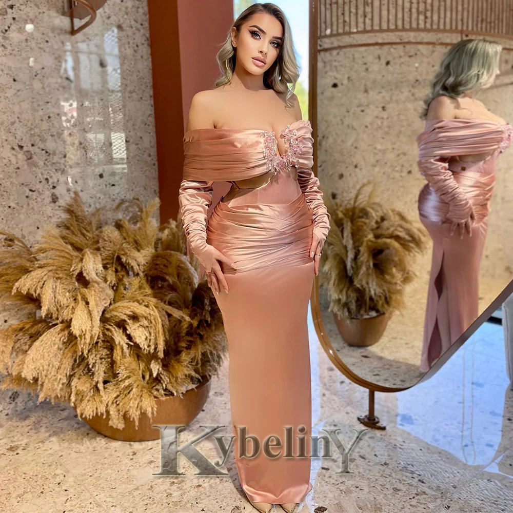 

Kybeliny Attractive Crystals Evening Dresses For Woman 2024 Off Shoulder Pleat Prom Gowns Vestidos Robes De Soirée Custom Made