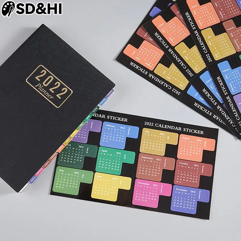 

2022 календарные наклейки календарь, ежемесячный календарь, журнал, планировщик, наклейки на индекс, страница, закладки, блокнот, ярлыки