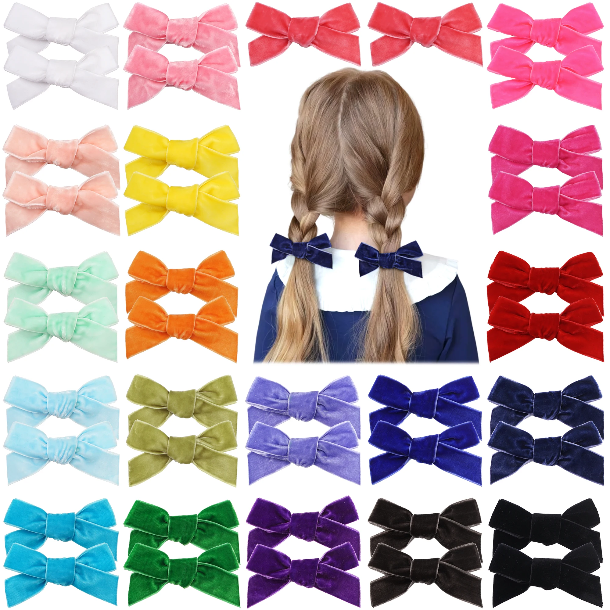 32 шт. заколки для волос с бантиками маленьких девочек 3 15 дюйма бархатные бантом
