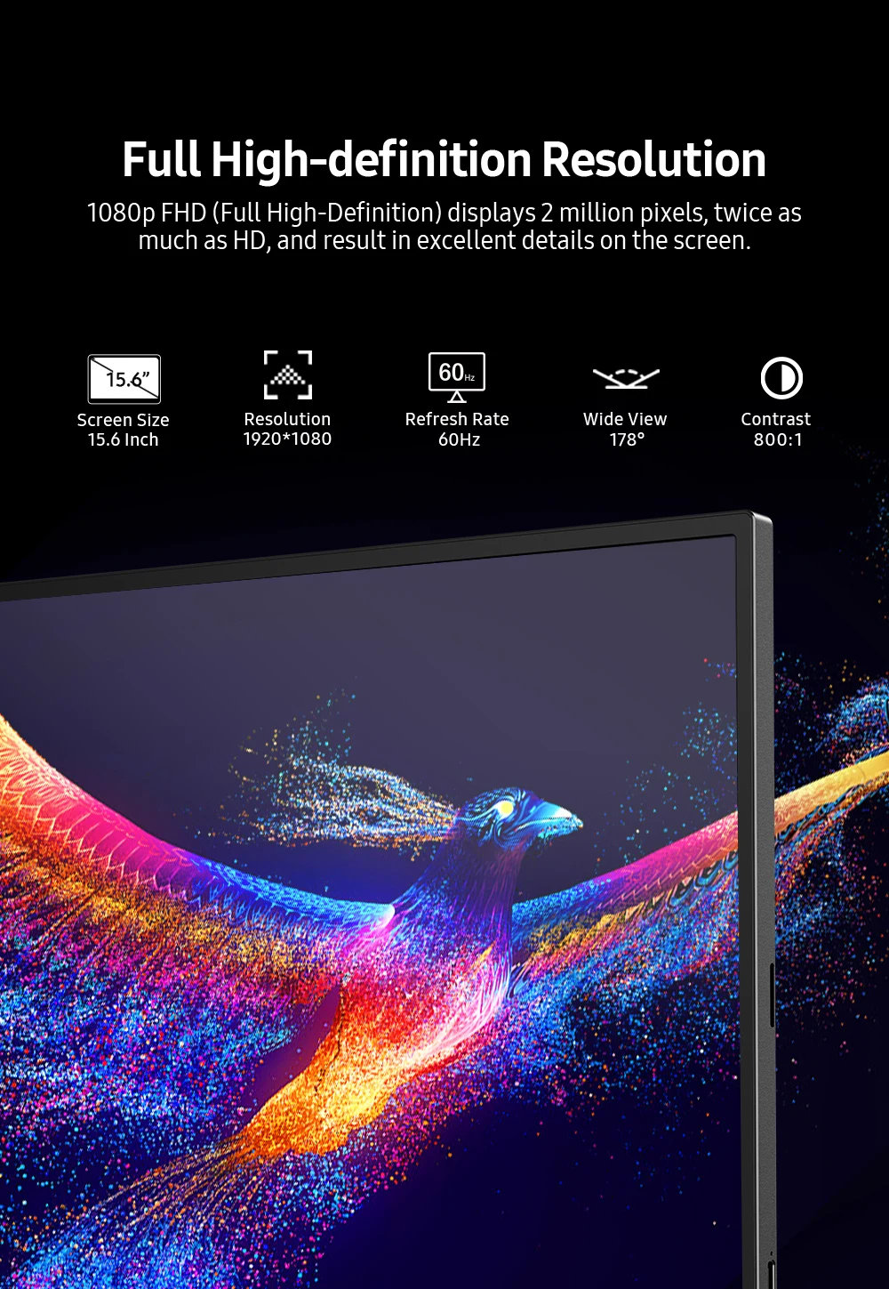 Фото UPERFECT Touch E7 15,6-дюймовый портативный сенсорный монитор настольного компьютера 1080P 100% sRGB с HDMI USB C OTG вторым дисплеем для ноутбука телефона компьютера Xbox Switch PS4/5 №3