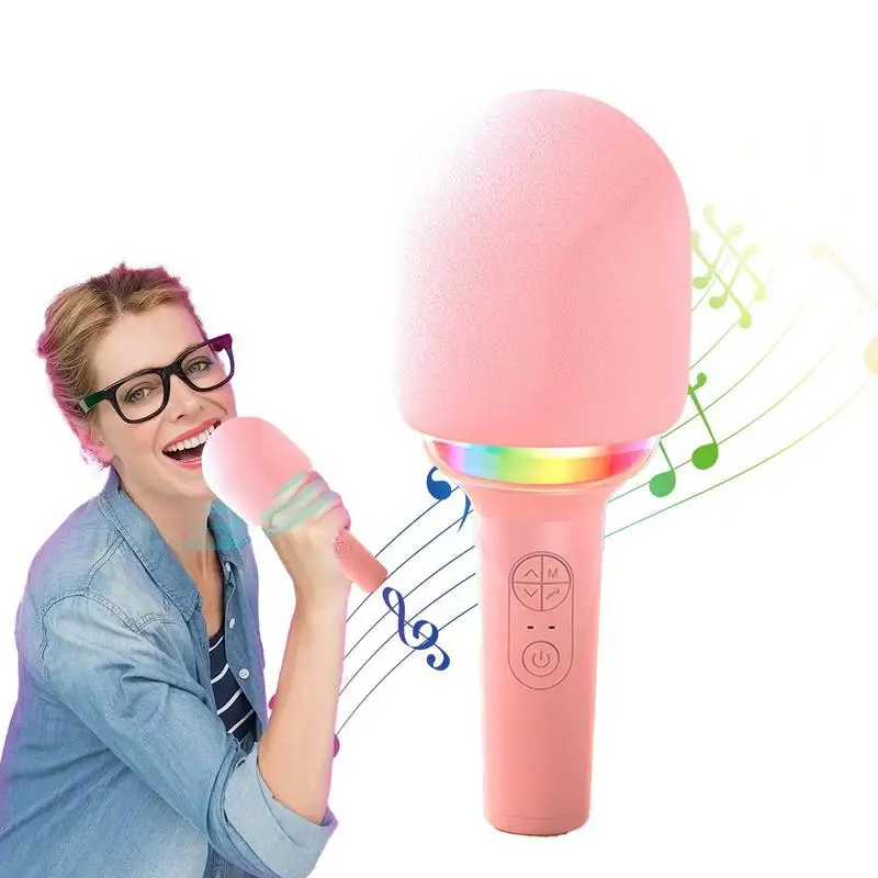 

Cordless Karaoke Microphone Rechargeable Voice Change Vocal Mic With LED Lights Wireless Singing Mic Speaker Machine LED Lights