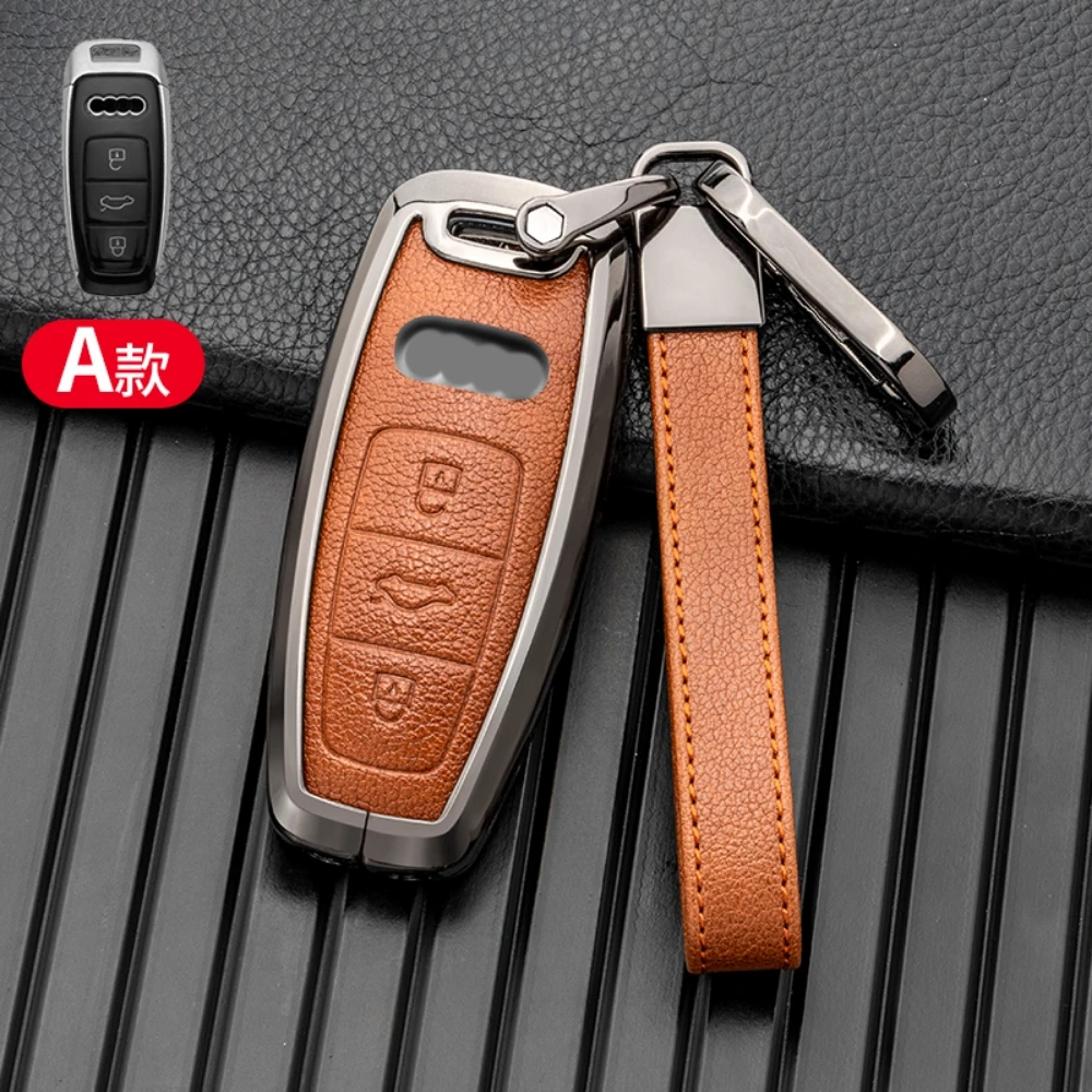 

Leather Car Remote Key Fob Cover Case Holder Protector for Audi A3 A4 B9 A6 A7 4K A8 E-tron Q5 Q8 C8 D5 SQ8 Keychain Accessories