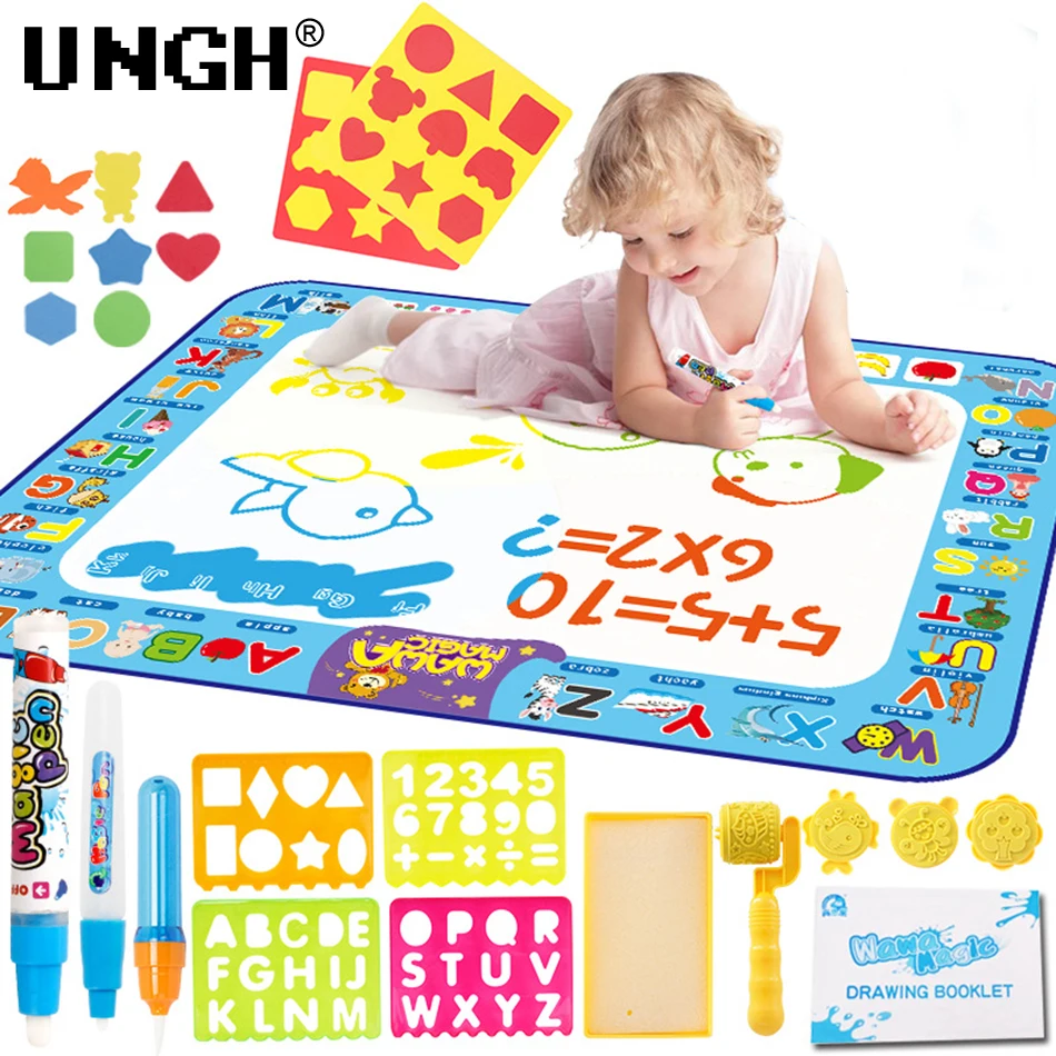 

UNGH 100x80cm Space Series Letter Magic Water Drawing Mat Coloring Doodle Painting Board with Pens Montessori Toy for Kids GIFT