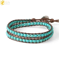 csja green turquoises beaded bracelet bohemian bracelets for women braided handmade jewelry multilayer wrap 2 strands femme s625