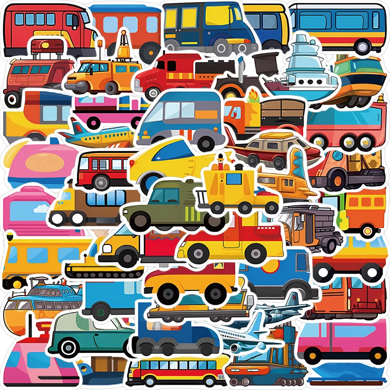 

10/30/50PCS Cartoon Transport Stationery Sticker Aesthetic PVC Children's Decoration Scrapbooking School Supplies for Kids