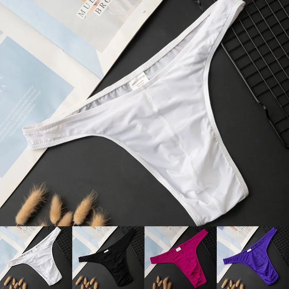 

Men Briefs Low-rise Solid Bulge Pouch Thong T-back G-string Bikini Underwear Breathable Underpant M-XXL Size Elastic Bikini