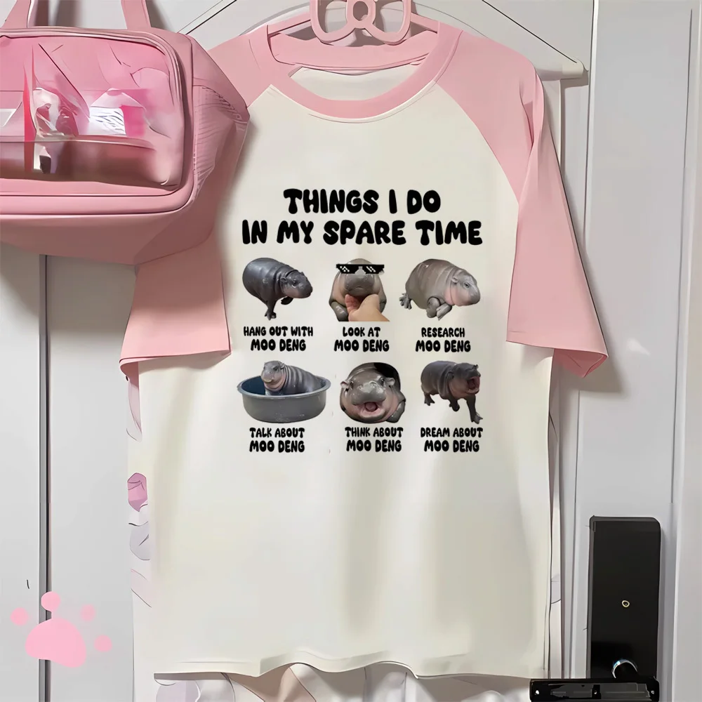 Moo Deng t shirt women aesthetic Comfortable Trendy Digital Grunge tshirt Pop Culture korean clothes Punk kawaii Vintage