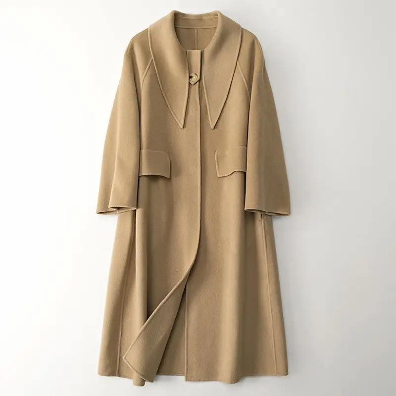 

Женское двустороннее шерстяное пальто, кашемировое пальто разных размеров из 10%-ной тонкой шерсти, весна 90%