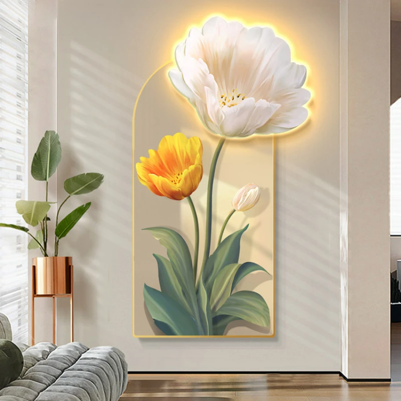 

Nordic Atmosphere Light Hanging Painting Decorative Painting Living Room Entry Wall Healing Three-dimensional Flower Mural Gift