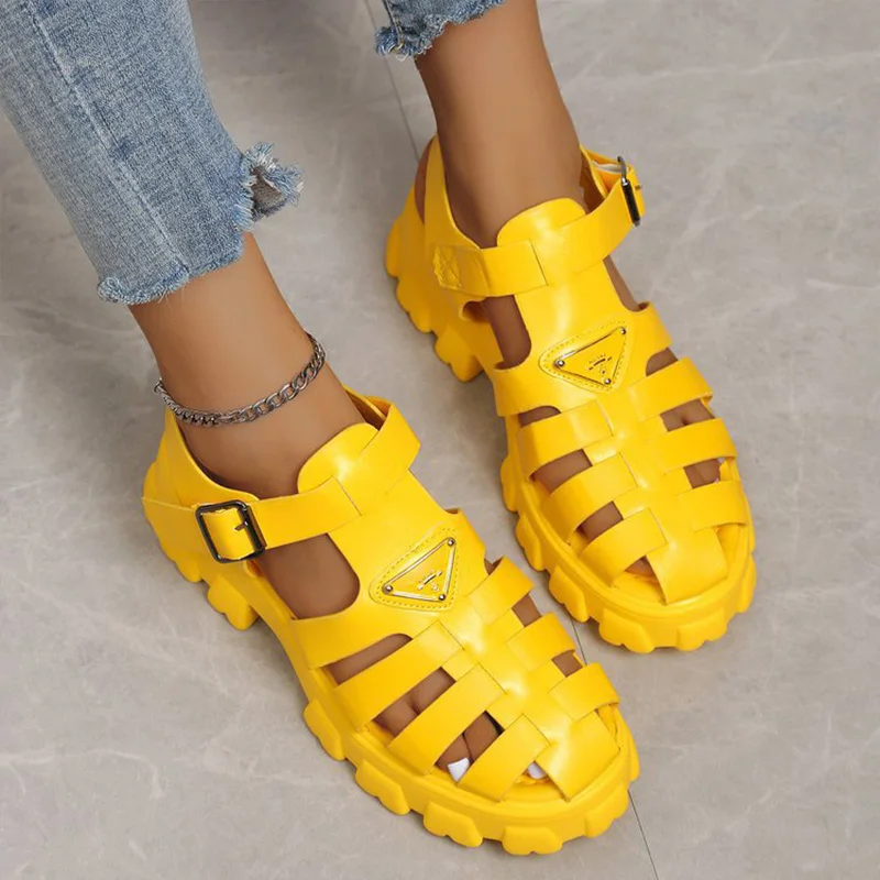 New Luxury US Designer Womens Sandals Wrap Toe Hollow Outs Thick Bottom Roman Ladies Casual Shoes Non-slip Outdoor Beach Shoes