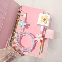 cute flower cable protector data line tpu spiral cable winder headphone charger data cable protective cover wire cord protector