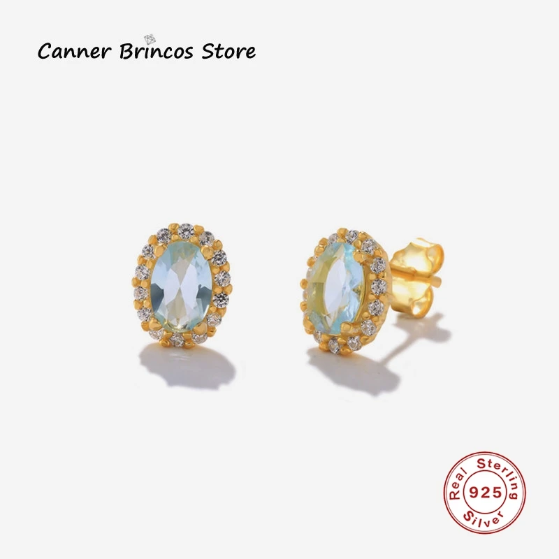 

Женские серьги-гвоздики с кристаллами CANNER, овальные золотистые серьги с голубым цирконом, Ювелирное Украшение в стиле бохо