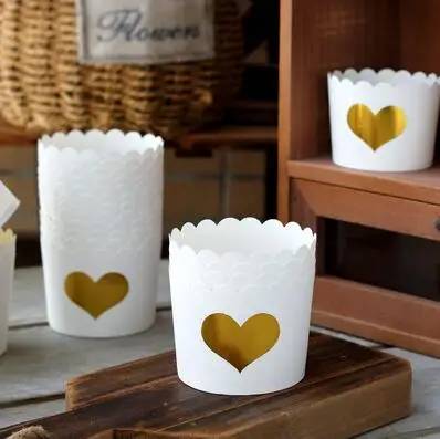 

Golden heart decoration white cups Valentine Day wedding cupcake cup favors party supply cup cake cup