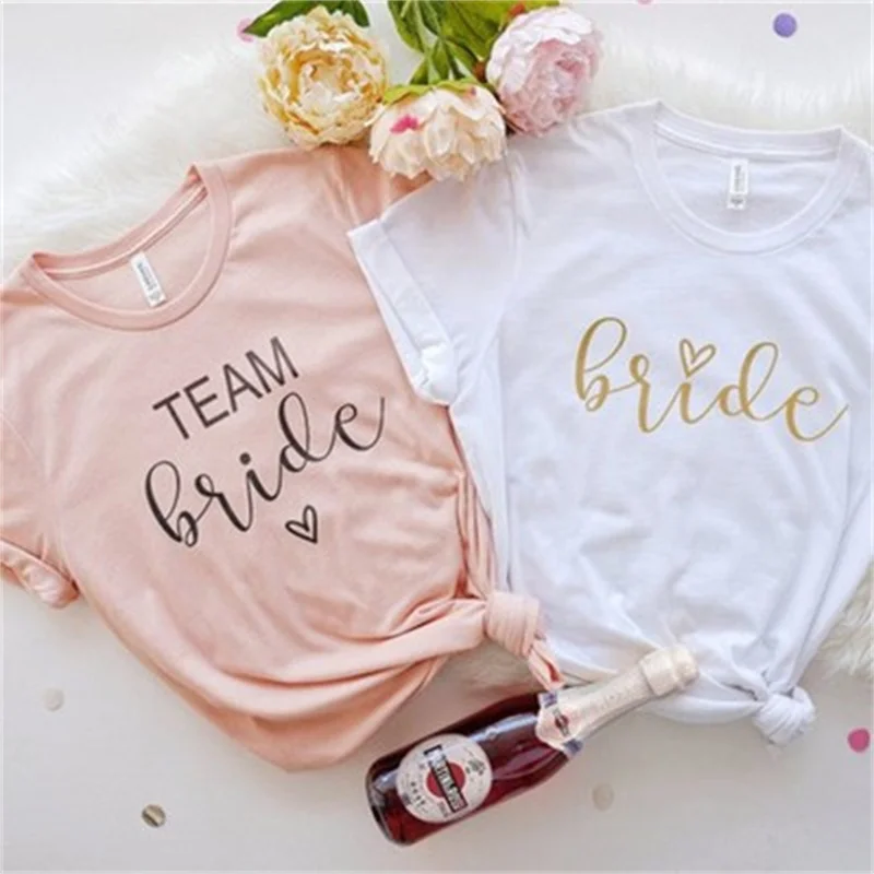 Team Bride Letter T Shirt Bridesmaid Gift Bride To Be T-shirt Women Short Sleeve Bachelorette Party Hen Party Wedding Decoration