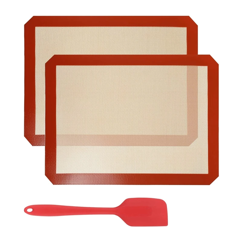 

2 Silicone Baking Mats 40 x 30 cm and 1 Silicone Spatula, Non-Stick Pasta Heat Resistant Mat Baking Sheet