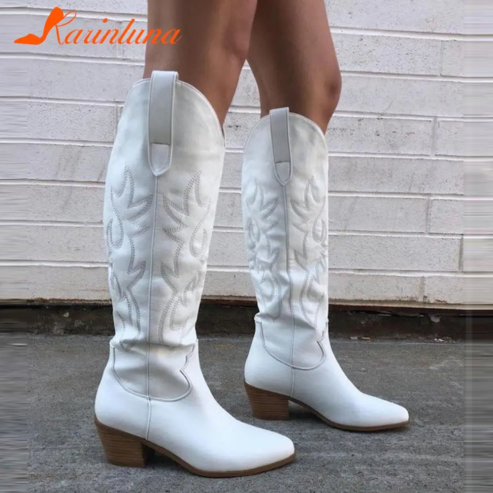 

Western Women Mid-calf Boots 2023 Autumn Winter Fashion Chunky Heeled Boots Western Style Simply Country Girl Cowboy Boots Shoes