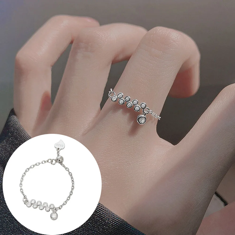 

Simple Tassel Adjustable Rings Silver Color Chain Bead Pendant Ring Romantic Circle Geometric Rings Women Girl Finger Jewelry