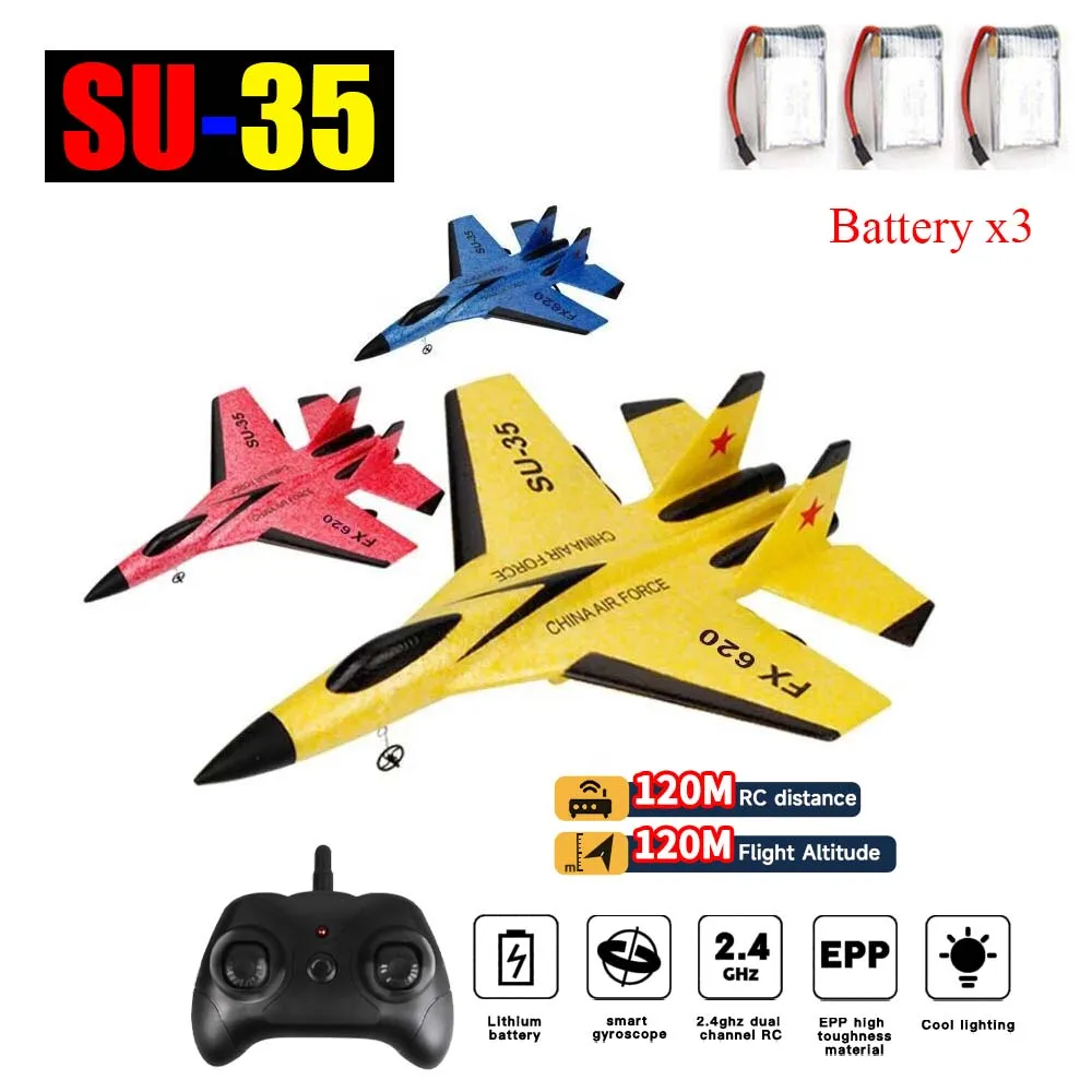 

3 battery SU35 RC Plane 2.4G With LED Lights Aircraft Remote Control Flying Model Glider Airplane EPP Foam Toys For Children