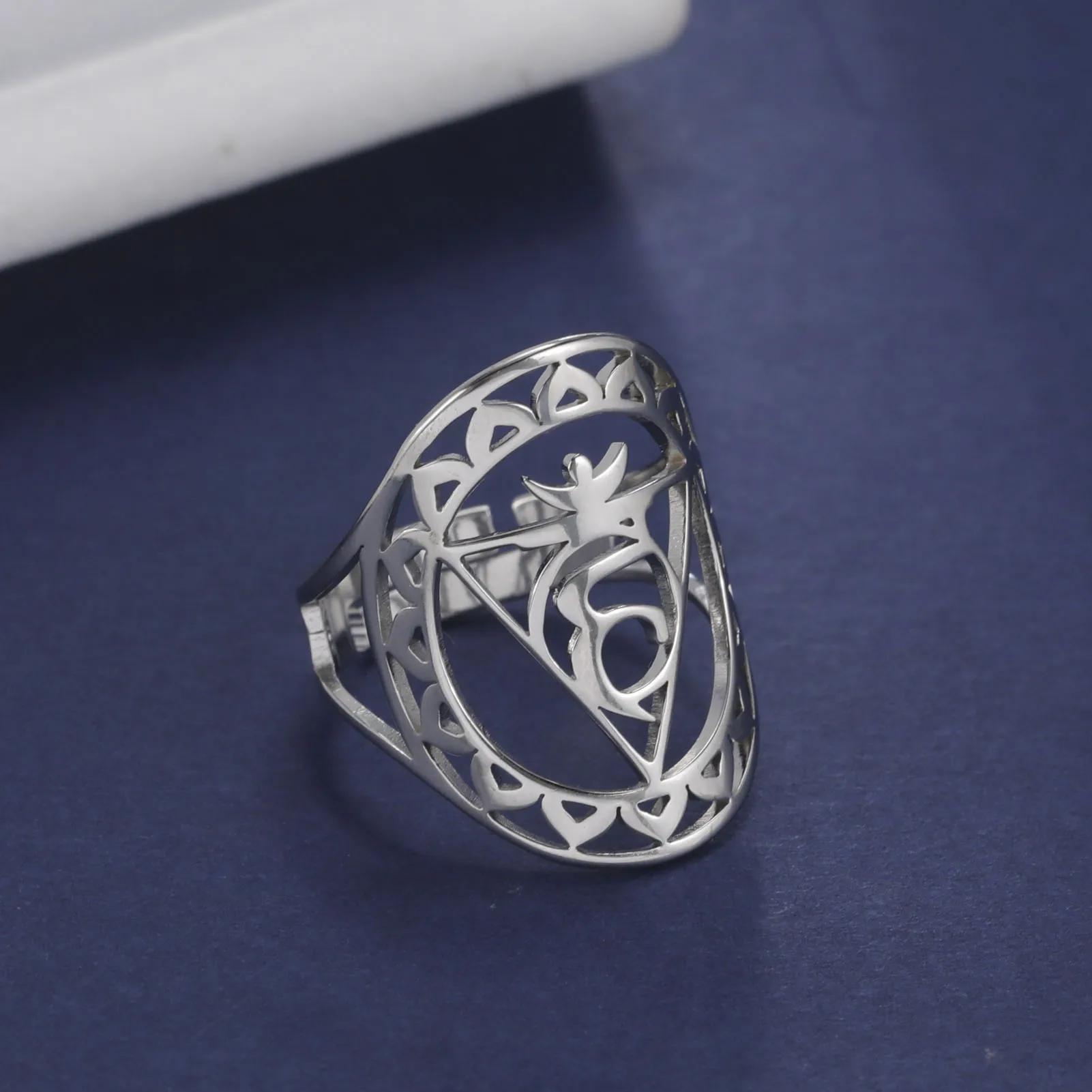 Skyrim Вишуддха горловая чакра кольцо из нержавеющей стали регулируемый йога медитация индуистский буддийский амулет кольца ювелирные изделия для женщин мужчин