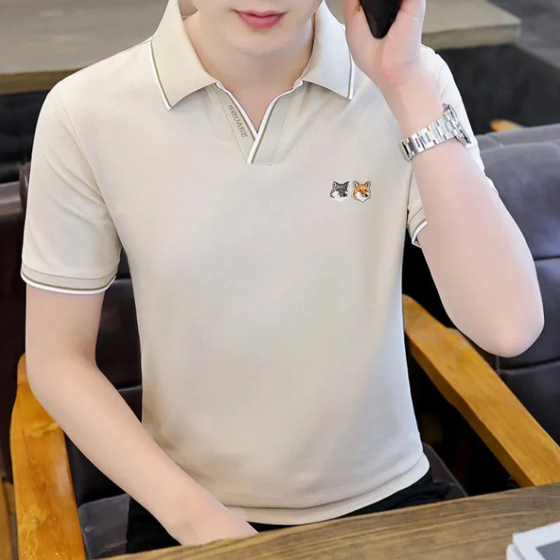 

Men's Fox Embroidery Brand Logo Decal Cotton Polo T-shirt Men's Fashion Short Sleeve Shirt Men's Golf Top