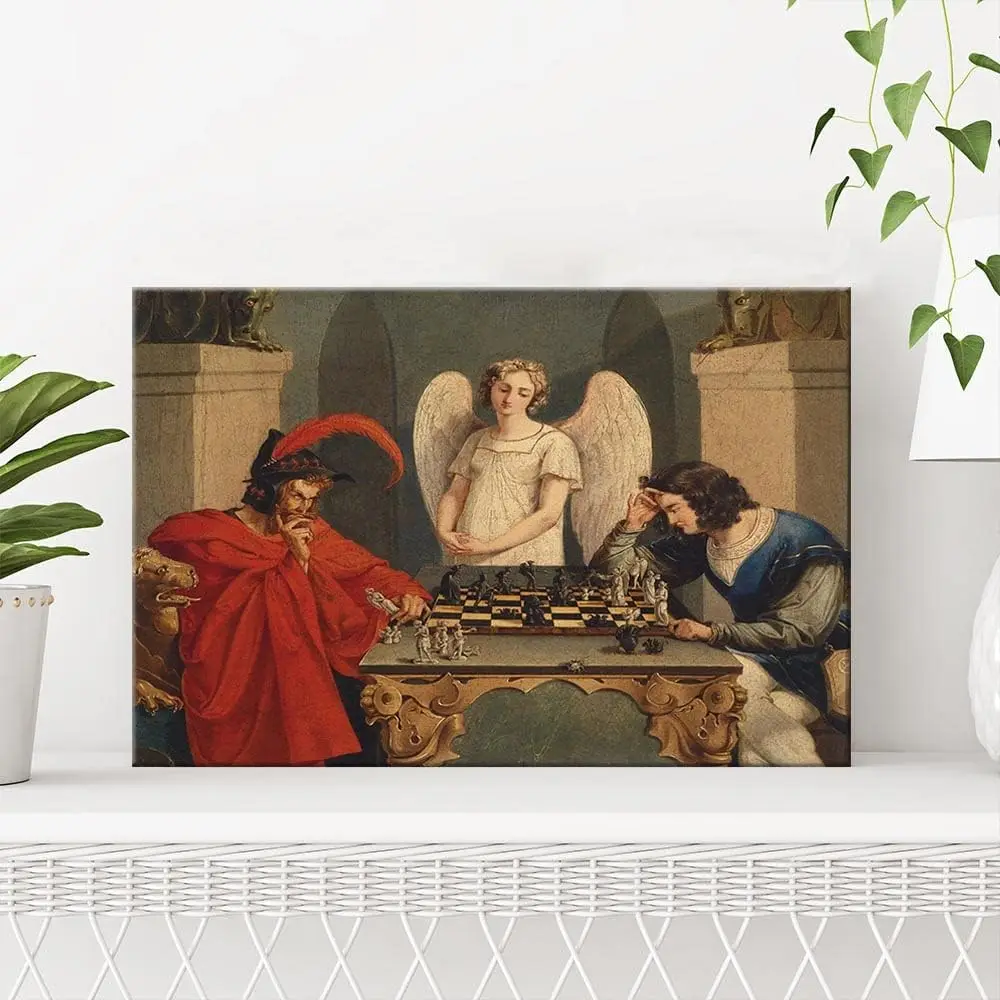 IUHYVMSM винтажный плакат Faust And Mephistopheles Playing Chess, холст, настенное искусство, классический винтажный настенный декор для спальни (art.: 3920ccca619f3) - 3920ccca619f3