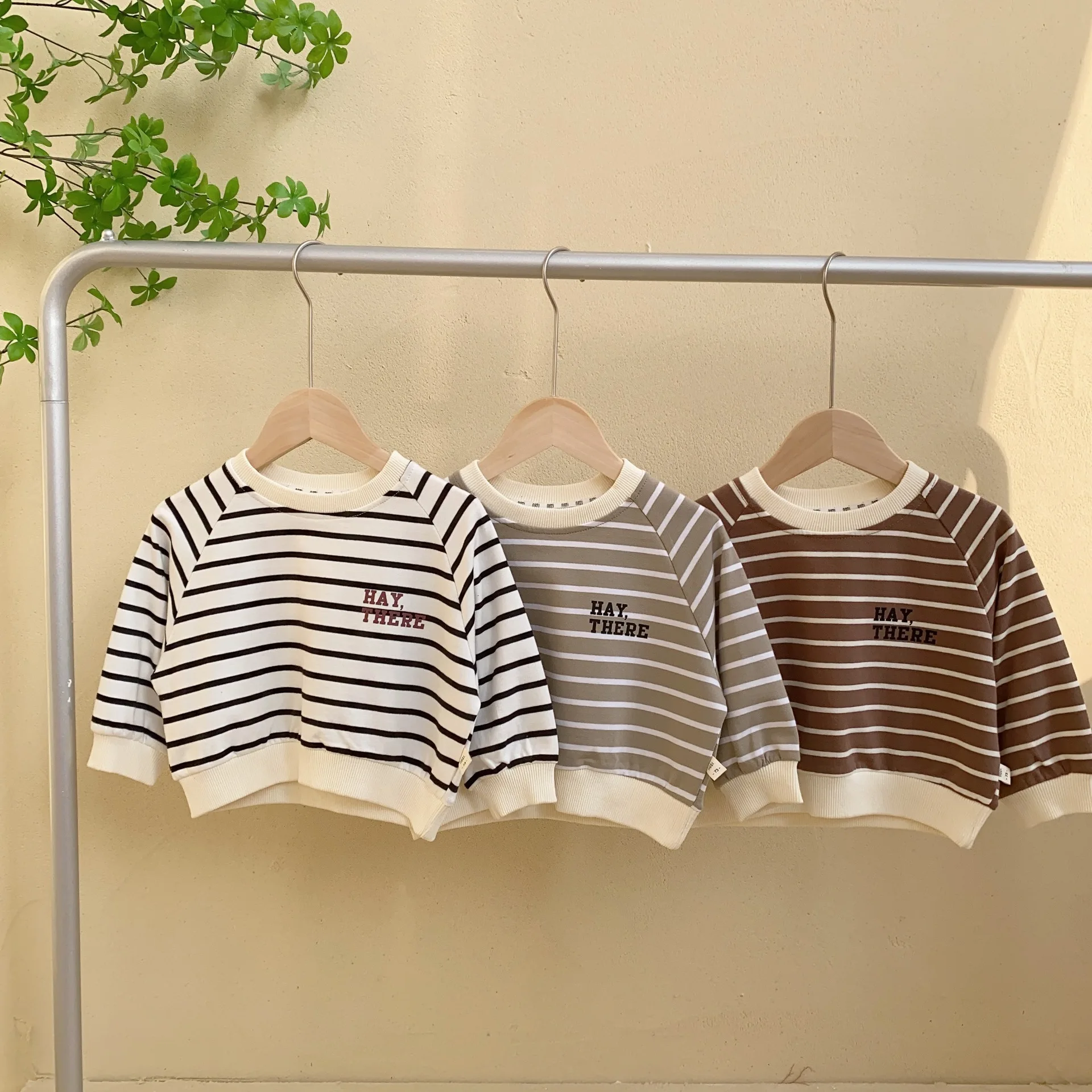 

Детский хлопковый пуловер с длинным рукавом, в полоску