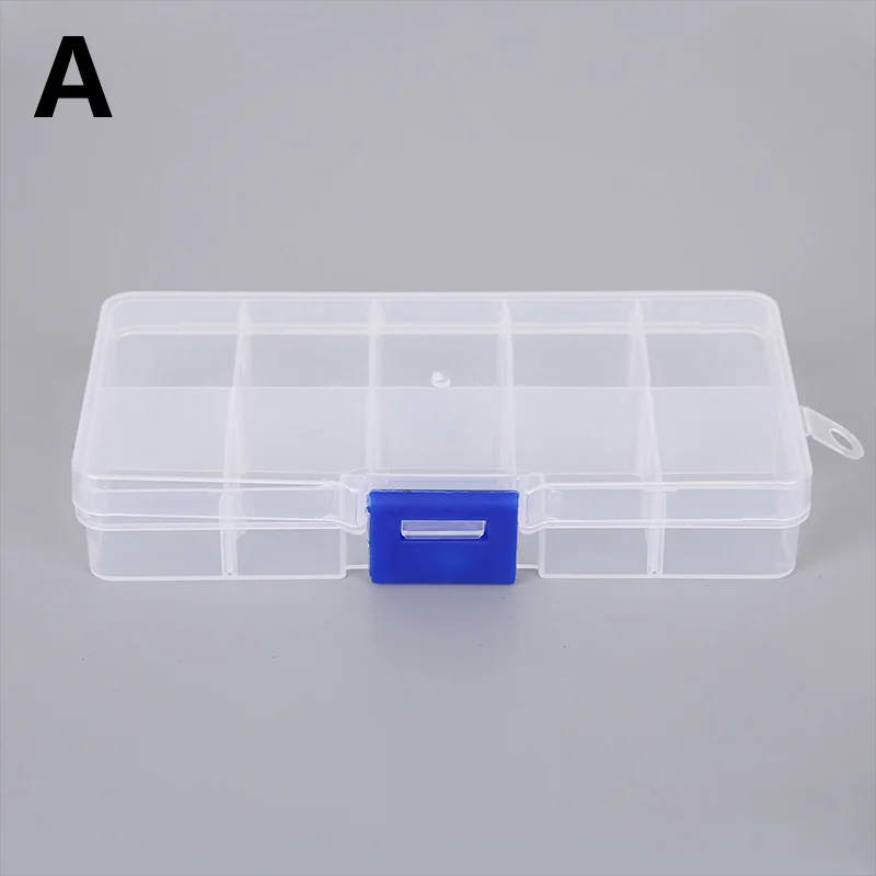 

10 Slots Container Compartment Adjustable Jewelry Box Plastic Storage Box Earring Transparent Rectangle Beads