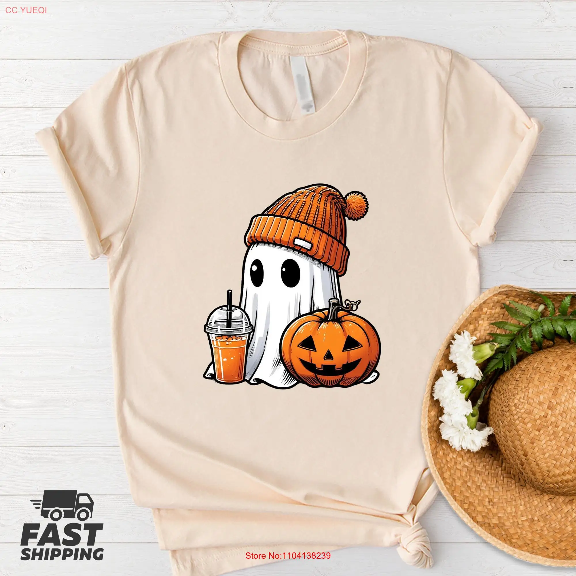 Милая футболка с призраком и тыквой Spice Latte Ice Coffee на Хэллоуин забавная длинными