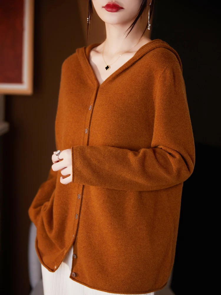 

Wool Cardigan Sweater Women Hooded Long Sleeve Top Korean Fashion New Knitted Jacket Mujer Knitwear Casual Loose Oversize Clothe
