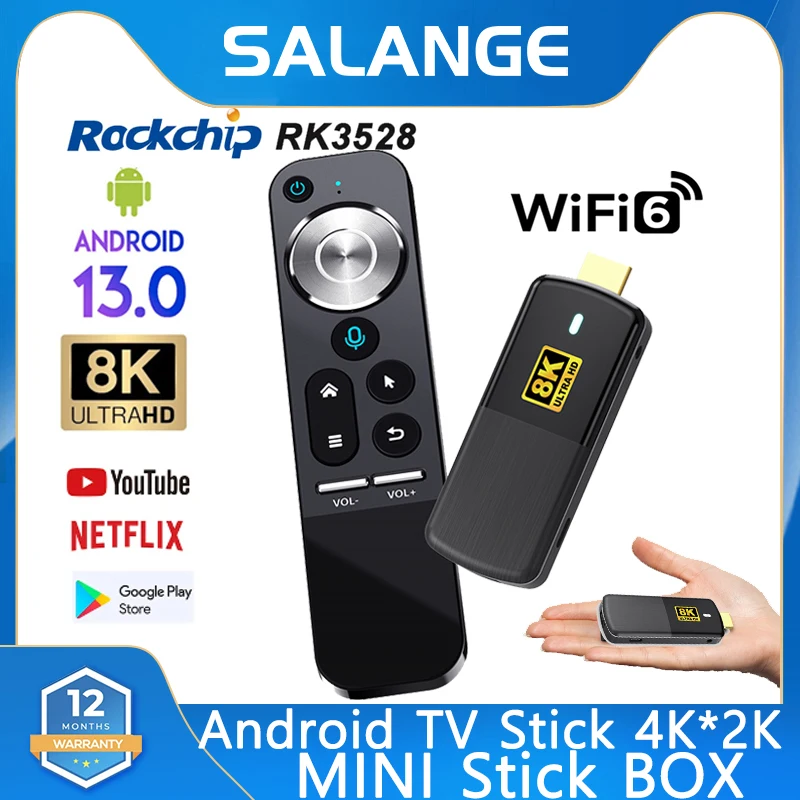 

H96MAX M3 Mini TV Stick Android 13.0 Smart TV Box WiFi6 4K*2K H.265 HEVC RK3528 Set Top Box Media Player PK D6 G7 STICK