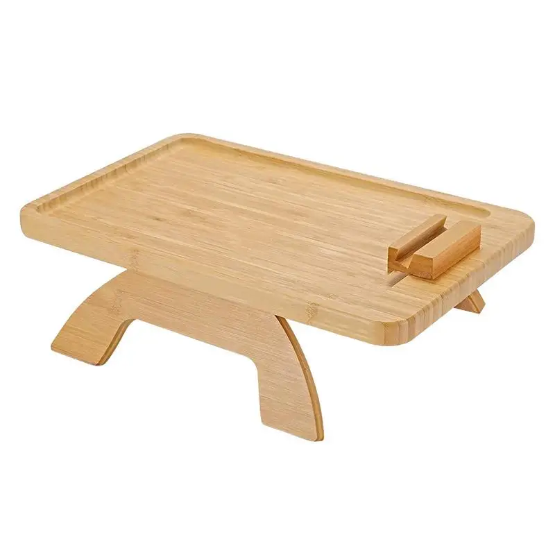 

Natural Wooden Sofa Arm Tray Clip-On Tray Couch Table With 360 Degree Rotating Cup Holder Practical TV Snack Coffee Table