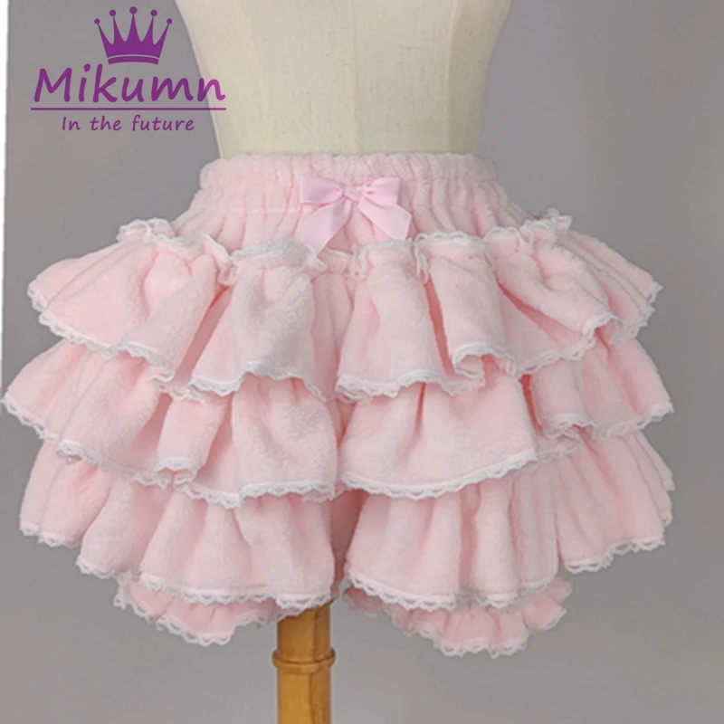 

Harajuku Y2k Sweet Pink White Pumpkin Pants Lolita Autumn Winter JK Plush Shorts Japanese Kawaii Ruffles Lantern Shorts