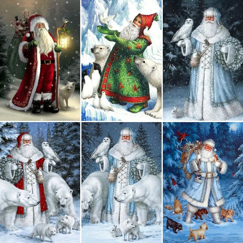 

Набор для алмазной вышивки Стразы «сделай сам», мозаика с белым Санта-Клаусом и белым медведем, полная выкладка
