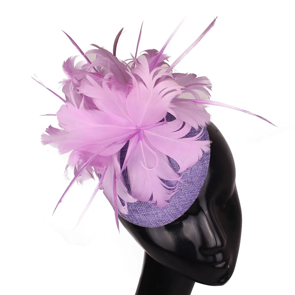 

Imitation Sinamay Wedding Women White Headpiece Headband Fancy Feather Flower Fascinator Hats Hair Clip Bride Marry Fedora Cap