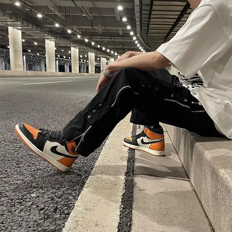 Брюки-карго мужские на молнии модные штаны джоггеры повседневные стиль панк