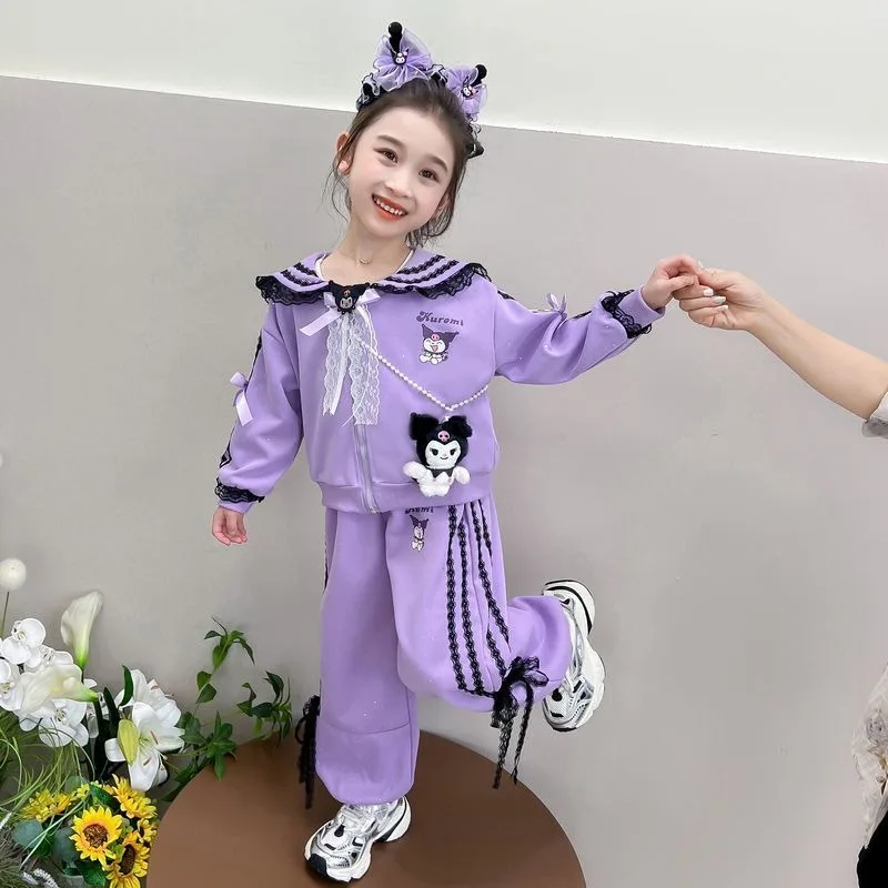 Sanrio костюм Kuromi для девочек весенне-осенний модный новый детский стильный свитшот