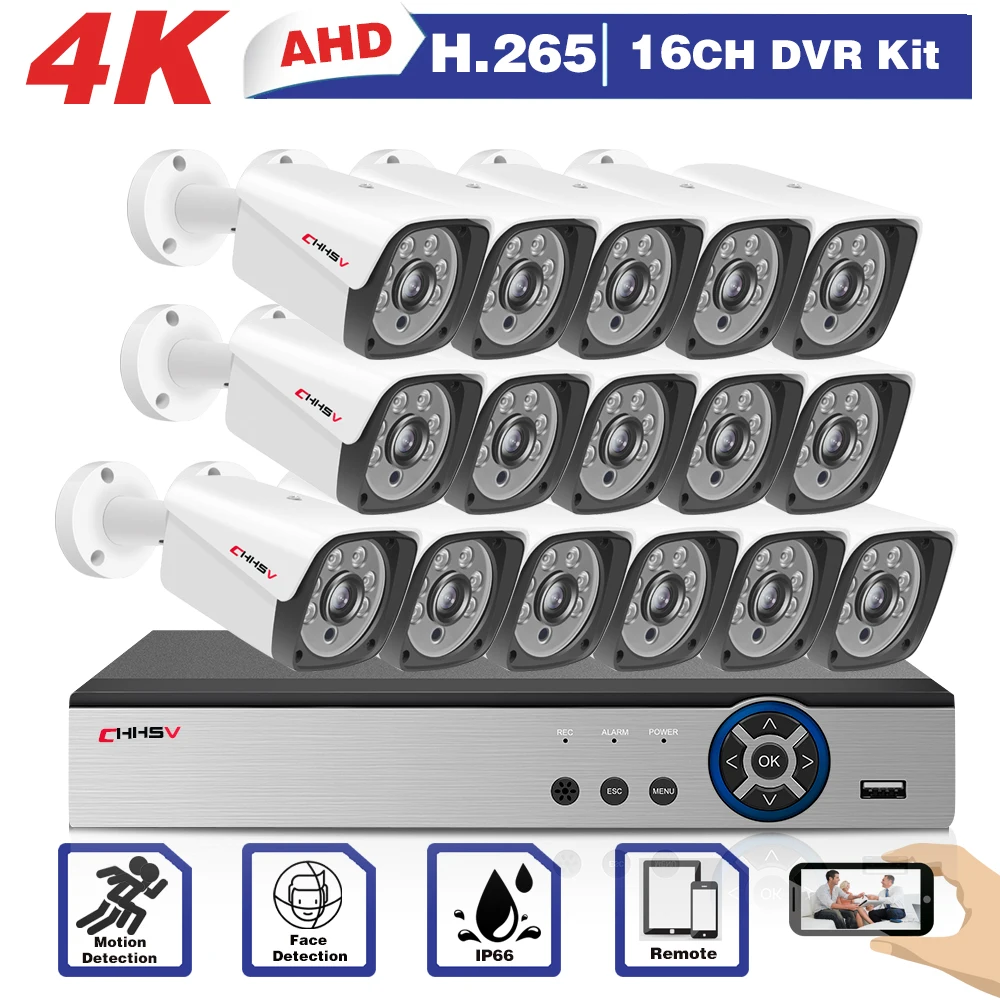 

4K Cctv Security System Kit 16CH DVR Outdoor IP66 Waterproof Video Surveillance 8MP Explosion proof Camera AHD Set SONY