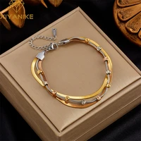 xiyanike 316l stainless steel bracelet for women gold color chains beads vintage charming temperament chic party jewelry gifts