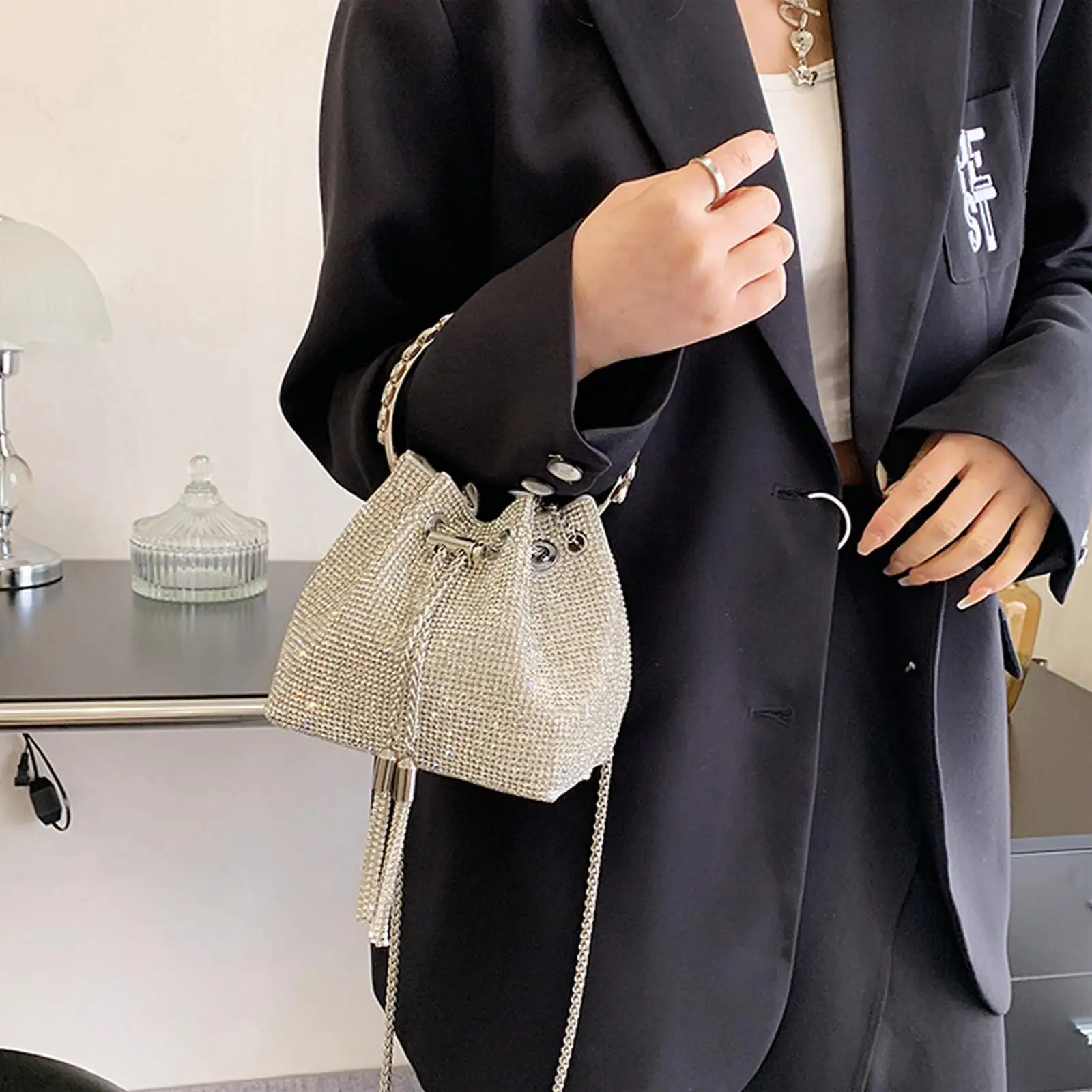 Bucket Bag Rhinestone Handbag For Women Bag Diamonds Shoulder Bag Purse Ladies Female Crossbody Bag Fashion Shining Diamond Bag