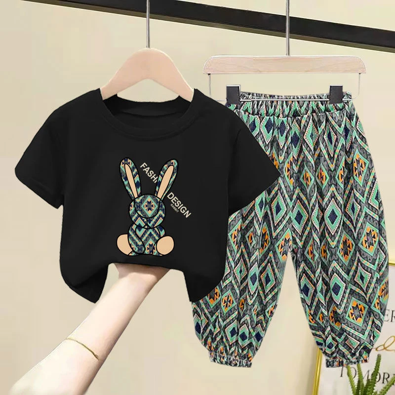 Summer Mother Kids Clothes Baby Boy Girl Children's Clothes Cute Kids Girls Sets Clothes Toddler Girl Trousers  Cotton Animal