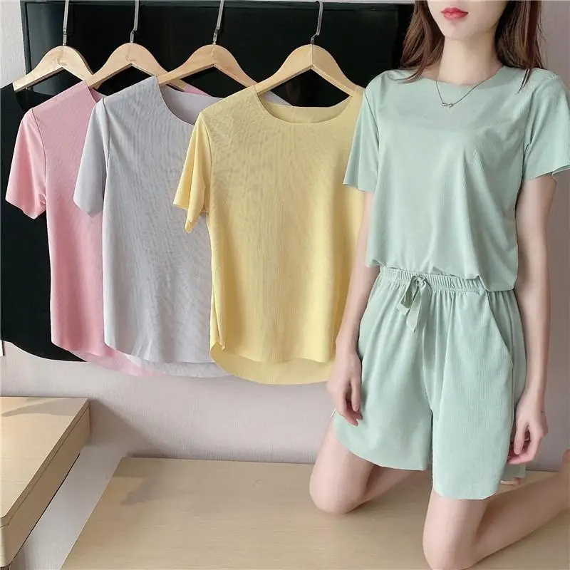 

Women's Pajamas Set Woman 2 Pieces Home Clothe Summer Nightwears for Ladies Clothes in Offers Sets Womens Clothing Homewear Sexy