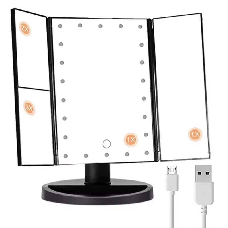 

Mirror With Lights 1X 2X 3X Magnification Lighted Vanity Mirror Touch Control Trifold Dual Beauty Mirrors Portable