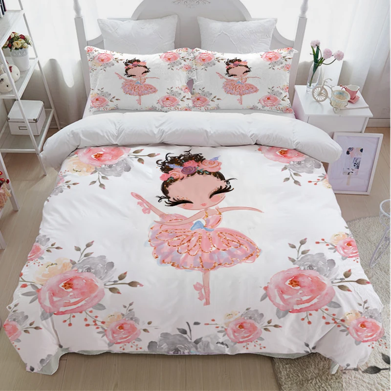 

Детский комплект постельного белья с рисунком танцующей девочки, 2/3 шт., пододеяльник с цветочным рисунком, односпальный, двойной, полноразм...