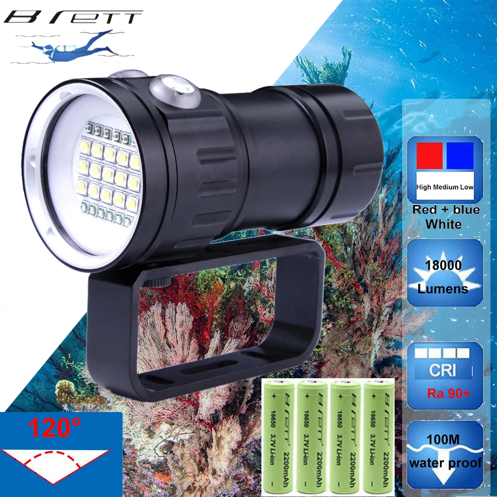 LED Diving Flashlight 20000Lumens 6 x XHP70 Underwater Lighting 100m Waterproof Tactical Torch For Photography Video Fill Light