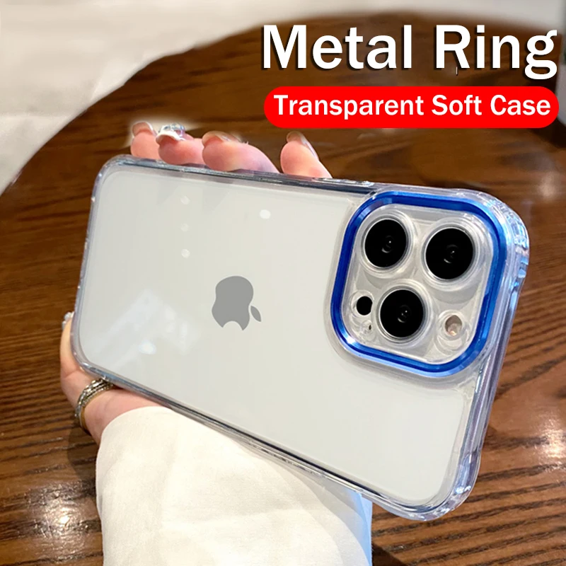 

Luxury Clear Mental Camera Phone Case For iPhone 11 12 13 Pro Max X XS Max XR 7 8 Plus Lens Protection Bumper Soft Acrylic Cover