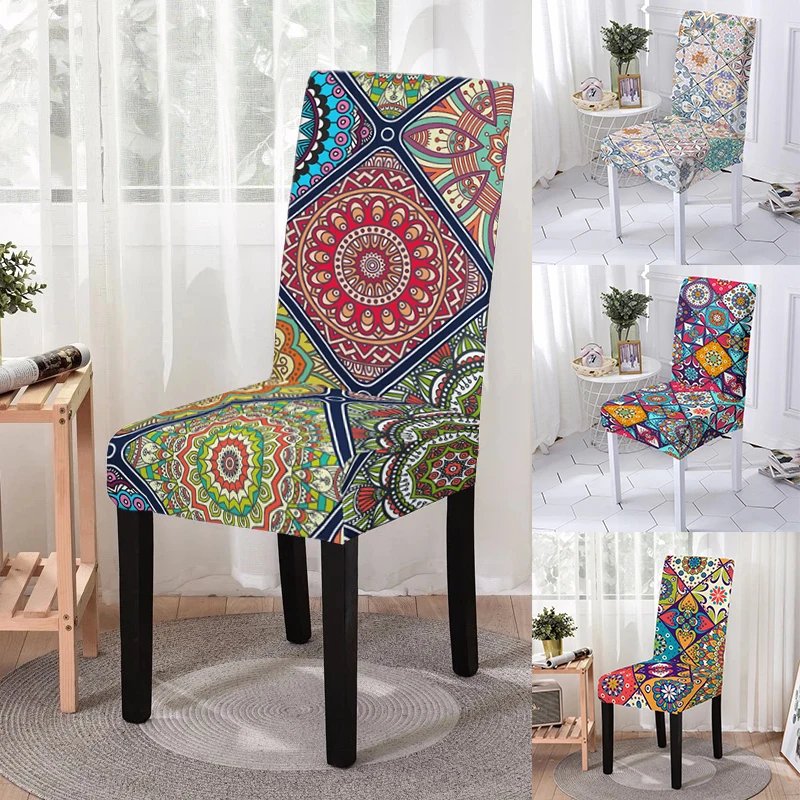 

Geometric Mandala Print Chair Cover for Kitchen Stools Retro Chair Slipcover Home Party Banquet Decoration Housse De Chaise