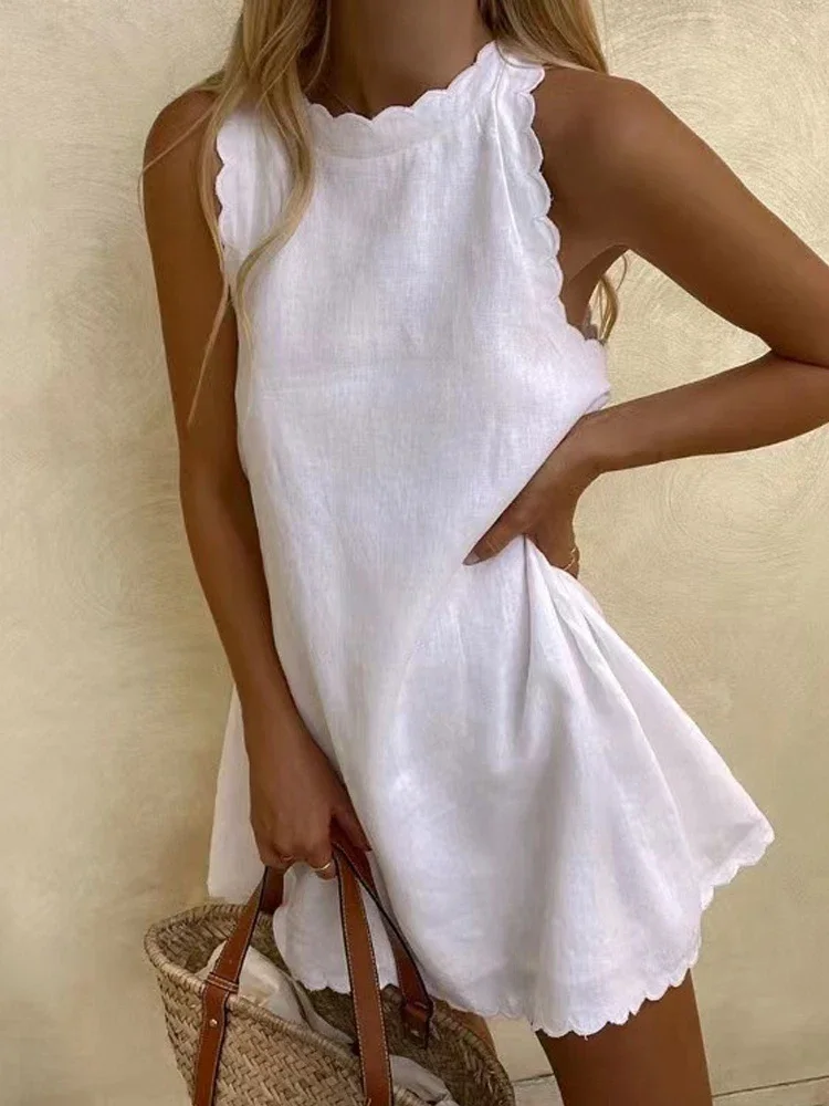 Новое сексуальное однотонное мини-платье женское летнее хлопковое льняное