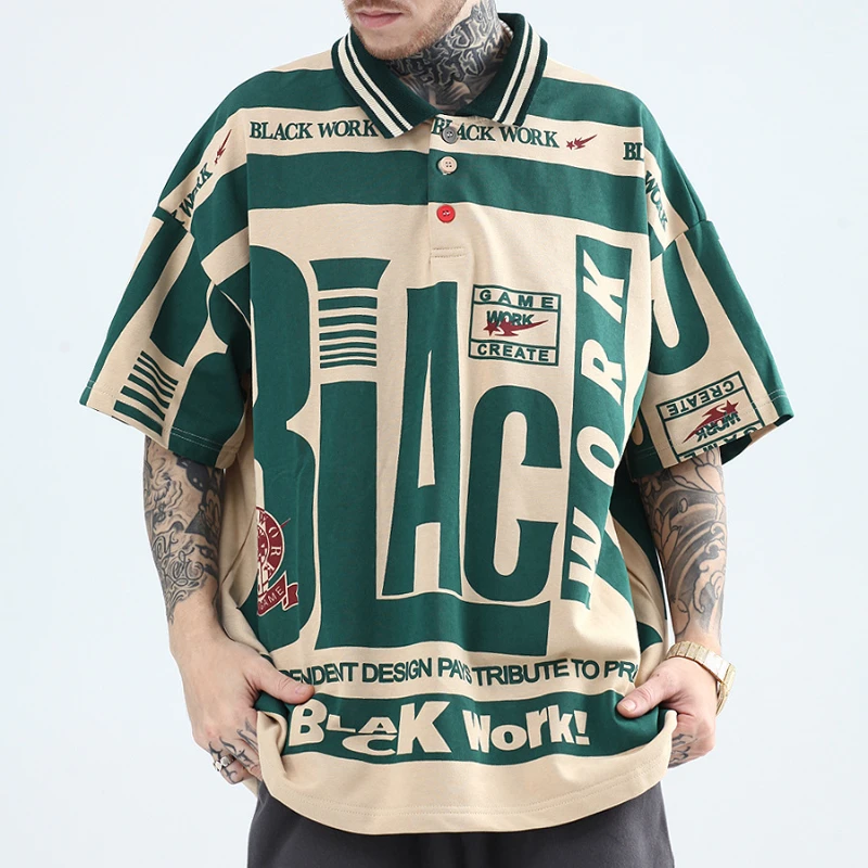 

Футболка-поло мужская оверсайз в стиле хип-хоп, уличная одежда с надписью и графическим принтом, хлопковая винтажная рубашка-поло в стиле ре...